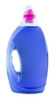 Blau Plastik Flasche von Waschmittel oder Stoff Weichmacher foto