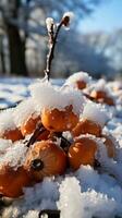 Obst einfrieren Winter Frost Geschichte Hintergrund ai generiert foto