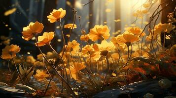 Stiefmütterchen Blume Sonnenuntergang oder Sonnenaufgang Himmel idyllisch auf golden Std ai generiert foto