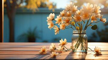 Kamille Pflanze im vas Foto realistisch auf Abend Sonne ai generiert