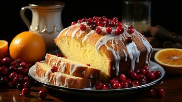 Cranberry Orange Brot mit Sahne Dessert Snack ai generiert foto