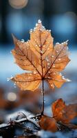 braun Blätter auf Winter ai generiert foto
