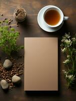 ai generiert leer Startseite Buch und Glas Tasse Tee foto