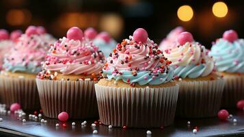 ai generiert Cupcake Süss Kuchen Dessert Sahne Butter Brot Bäckerei foto