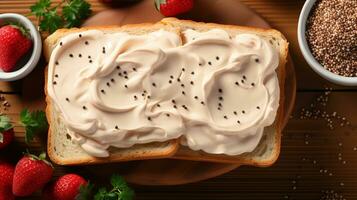 Brot Toast Rindfleisch geräuchert Mayonnaise Sahne ai generiert foto