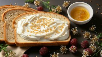 Brot Toast Honig Sirup Marmelade Dessert ai generiert foto