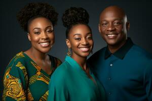 drei schwarz Frauen und ein Mann posieren zum ein Foto generativ ai