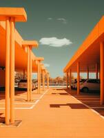 ein Orange Parkplatz Menge mit Autos geparkt auf es generativ ai foto