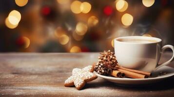 Tasse von Kaffee beim Weihnachten fotorealistisch Kopieren Raum. generativ ai foto