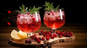 Weihnachten Sangria im Brille mit Orange Scheiben und Beeren. ai generiert. foto