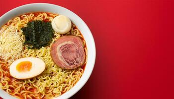 Gourmet Ramen Nudeln im ein dämpfen Schüssel generiert durch ai ai generieren foto