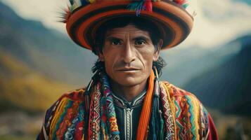 ai generiert ein peruanisch im andean Kleidung foto