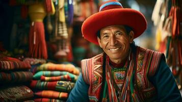 ai generiert ein peruanisch im andean Kleidung foto