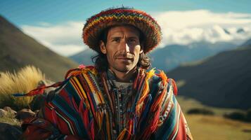 ai generiert ein peruanisch im andean Kleidung foto