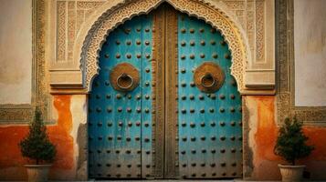 ai generiert schön alt und Jahrgang marokkanisch Haus Tür foto