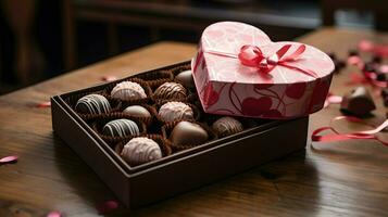 ai generiert Valentinsgrüße Tag Hintergrund Hintergrund, Schokolade Liebe, Herzen, romantisch Rosen, generativ ai foto