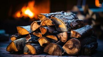 Holzstapel durch das Kamin - - generativ ai foto