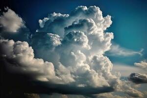 wolkig Blau Himmel Hintergrund. flauschige lockig Wolken, natürlich gedämpft Licht. ai generiert. foto