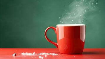 ai generiert Neu Jahre Tasse trinken im Vorderseite von das Weihnachten Hintergrund. Winter Ferien Konzept. erstellt mit generativ ai foto