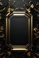 Luxus schwarz und Gold Hintergrund mit Raum im das Mitte. foto