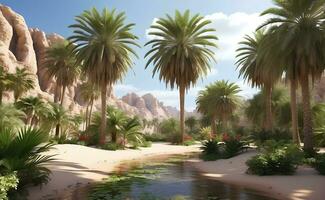 schön Oase mit tropisch Pflanzen im Wüste. foto