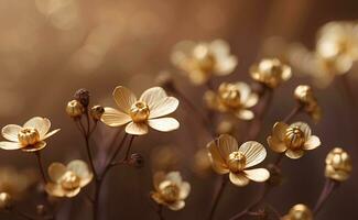 ein cremig Gold Blumen mit verschwommen braun Hintergrund. foto