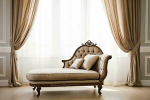 ai generiert ein Samt Sessel Das fügt hinzu Eleganz zu ein Jahrgang Leben Zimmer im Reich Juwel Töne foto