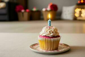 ai generiert Cupcake Geburtstag. Profi Foto