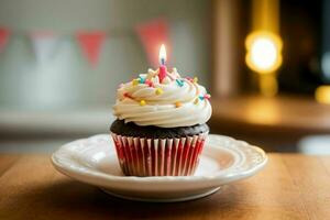 ai generiert Cupcake Geburtstag. Profi Foto