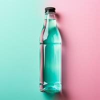 ai generiert Glas Flasche von Wasser auf das Tisch, Pastell- isoliert Hintergrund - - ai generiert Bild foto