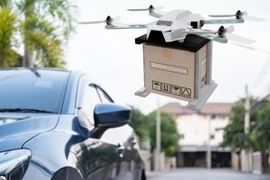 Drohnentechnologie-Engineering-Gerät für die Industrie fliegen in der Industrie zum Logistikexport Importprodukt Heimlieferservice Logistik Versand Transport Transport oder Autoteile-Ausstellungsraum foto