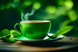 ein Tasse von Grün Tee ist ein großartig Weg zu Start Ihre Tag. KI-generiert foto