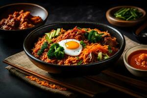 Koreanisch Essen ist ein Beliebt Wahl zum Menschen Wer sind suchen zum ein gesund Mahlzeit. KI-generiert foto