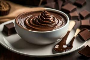 Schokolade Pudding im ein Tasse. KI-generiert foto