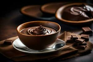 Schokolade Pudding im ein Tasse. KI-generiert foto