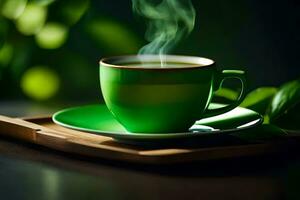Grün Tee, Tasse, Tasse von Tee, Tasse von Tee, Tasse von Tee, Tasse von. KI-generiert foto