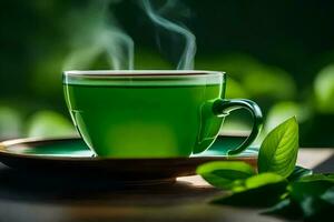 Grün Tee, das Blätter, das Blätter, das Blätter, das Blätter, das Blätter, Die. KI-generiert foto
