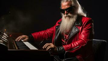 ai generativ cool Santa Hipster Santa mit Sonnenbrille auf das Schlüssel foto