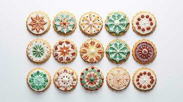 ai generativ nahtlos Muster von realistisch Weihnachten Kekse mit Dekoration foto