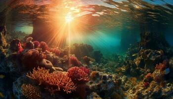 ai generiert ein schön Meer Schildkröte Schwimmen im das unter Wasser Riff generiert durch ai foto