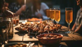 ai generiert ein Gourmet Mexikaner Mahlzeit mit gegrillt Fleisch, frisch Gemüse, und Soße generiert durch ai foto