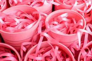 Rosa Oktober - - das Rosa Band ist das Symbol von hoffen und Brust Krebs Verhütung. Wert früh Erkennung und Bewusstsein. zusammen gegen Brust Krebs wir sind stärker. ai generativ foto