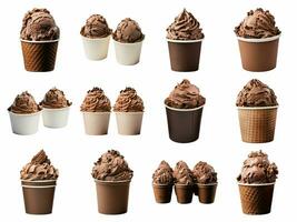 ai generiert Schokolade Eis Sahne Schaufeln Sammlung isoliert auf Weiß Hintergrund foto