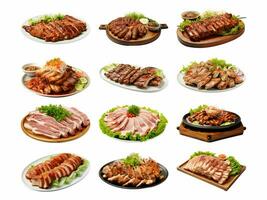 ai generiert samgyeopsal Sammlung isoliert auf Weiß Hintergrund foto