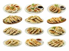 ai generiert Gyoza Sammlung isoliert auf Weiß Hintergrund foto