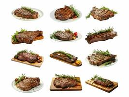 ai generiert Florentiner Steak Sammlung isoliert auf Weiß Hintergrund foto