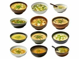 ai generiert Miso Suppe Sammlung isoliert auf Weiß Hintergrund foto