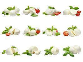 Mozzarella Käse Sammlung isoliert auf Weiß Hintergrund mit ai generiert. foto