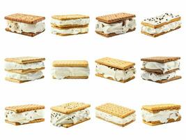 Vanille Eis Sahne Sandwich Sammlung isoliert auf Weiß Hintergrund mit ai generiert. foto