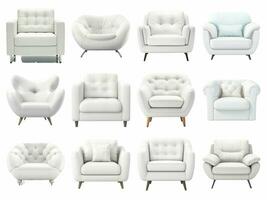 modern Weiß Sessel Sammlung isoliert auf Weiß Hintergrund mit ai generiert. foto